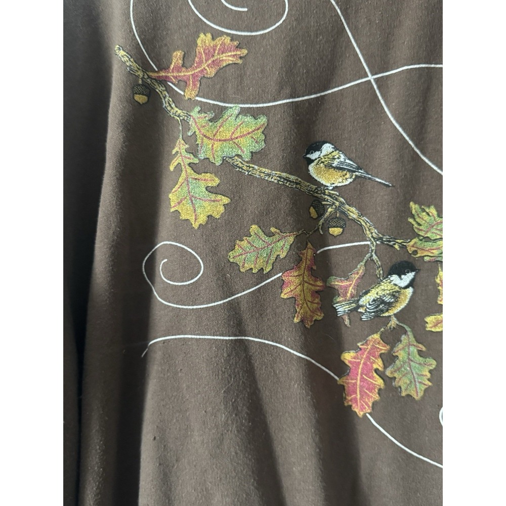 Decorated Originals‎ Crewneck Sweatshirt Womens 2XL Brown Fall Leaves Birds - Picture 4 of 8